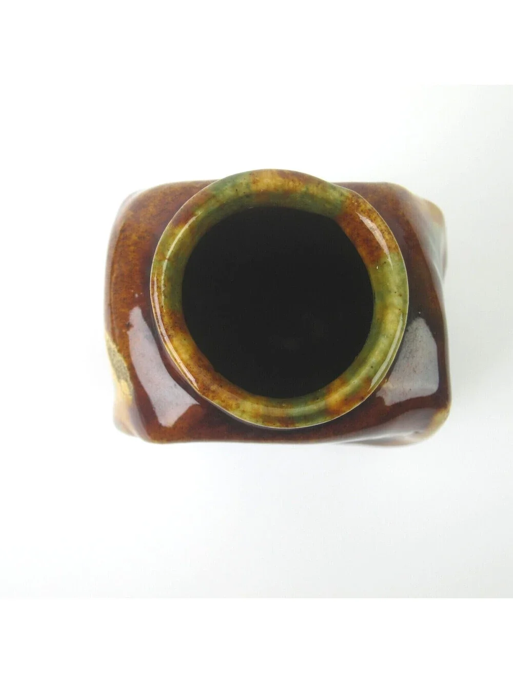 Antique Rockingham Glaze Art Pottery Twisted Square Vase 5
